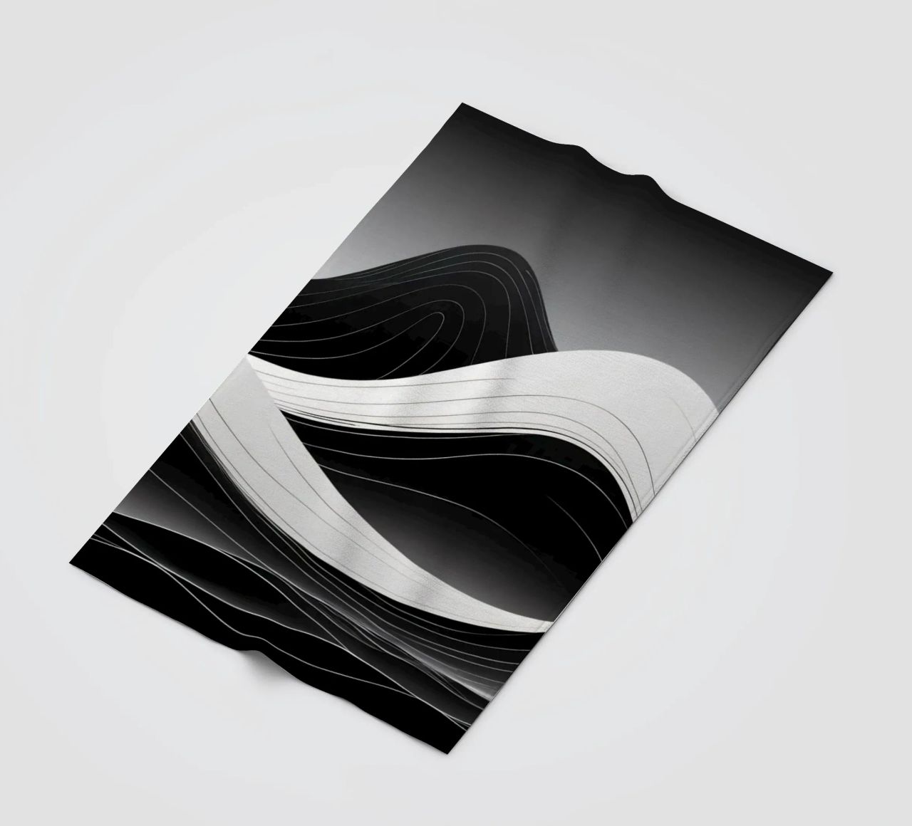 Dynamic black and white waves creating an abstract landscape fleece blanket by DesignDoodle