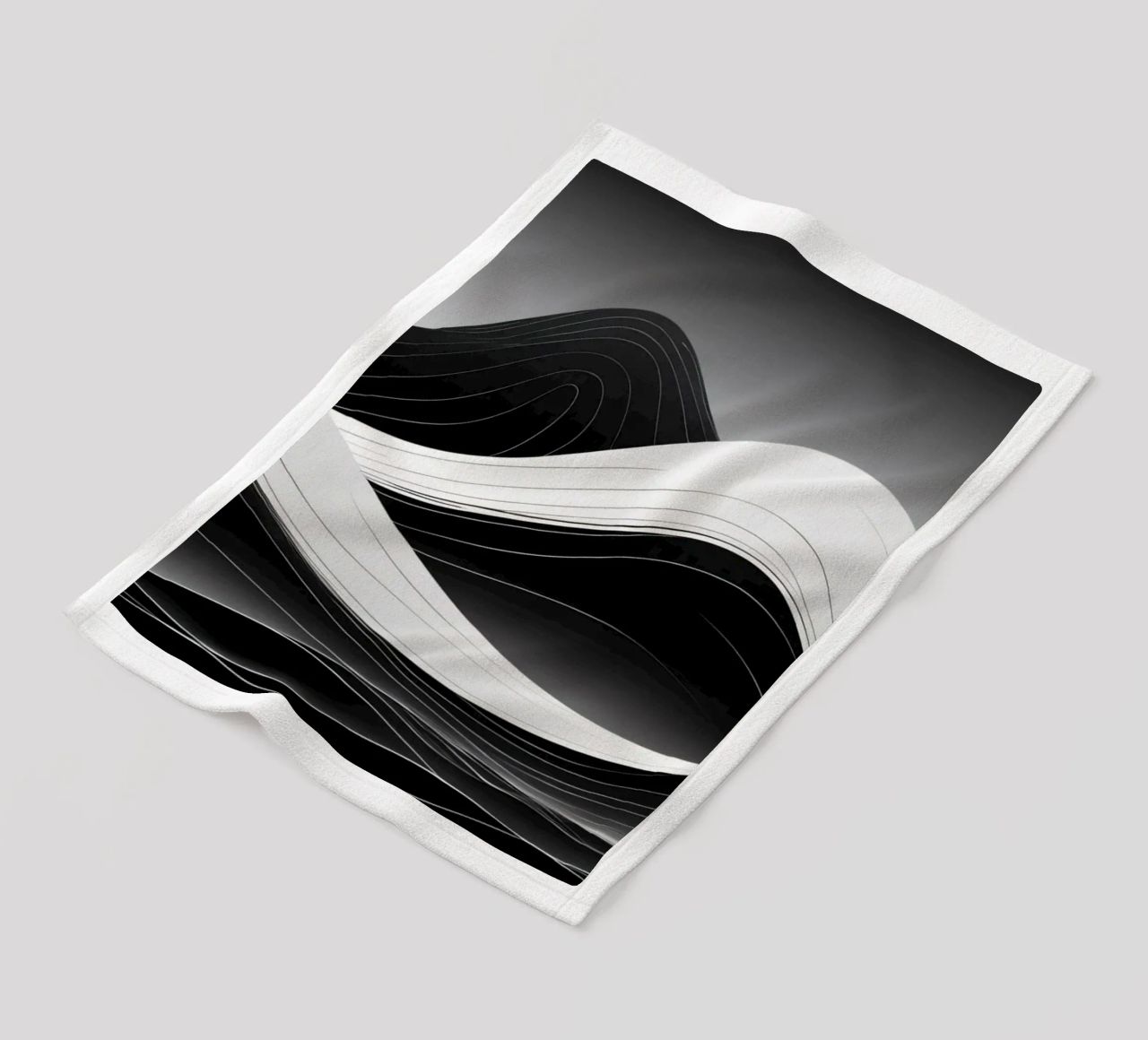 Dynamic black and white waves creating an abstract landscape fleece blanket by DesignDoodle