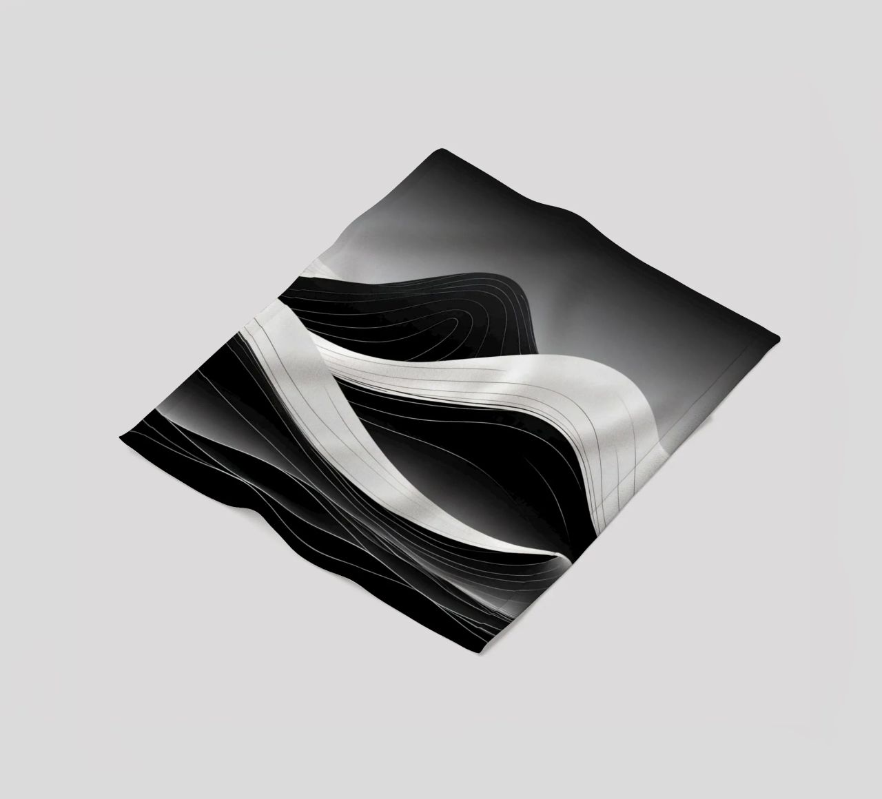 Dynamic black and white waves creating an abstract landscape fleece blanket by DesignDoodle