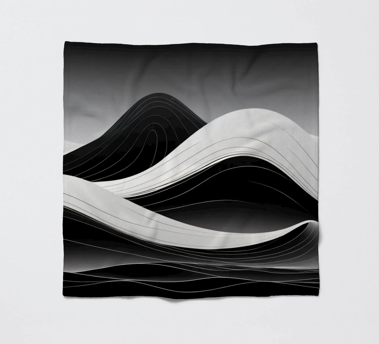 Dynamic black and white waves creating an abstract landscape fleece blanket by DesignDoodle