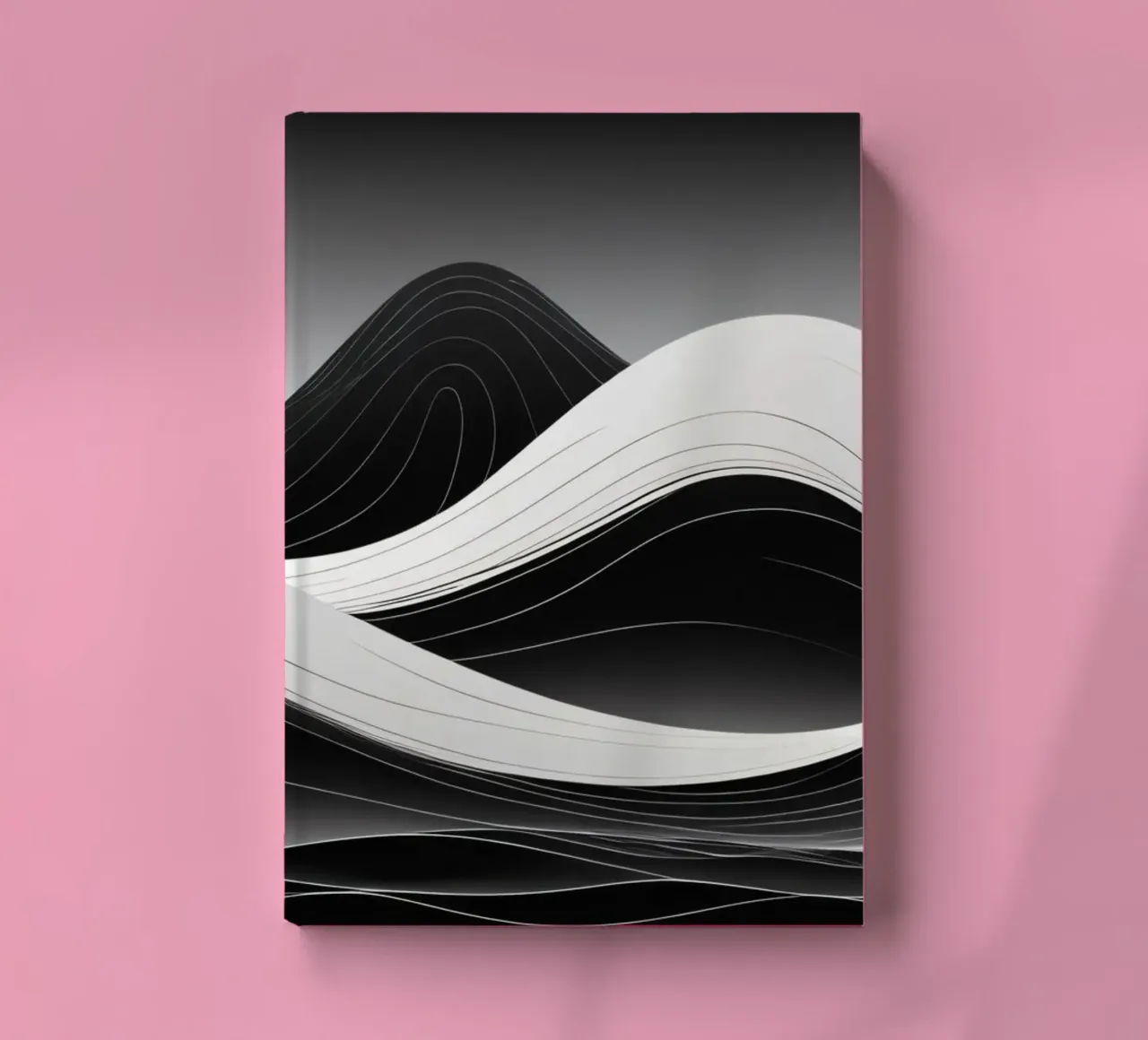 Dynamische schwarze und weiße Wellen, die eine abstrakte Landschaft bilden Notizbuch von DesignDoodle