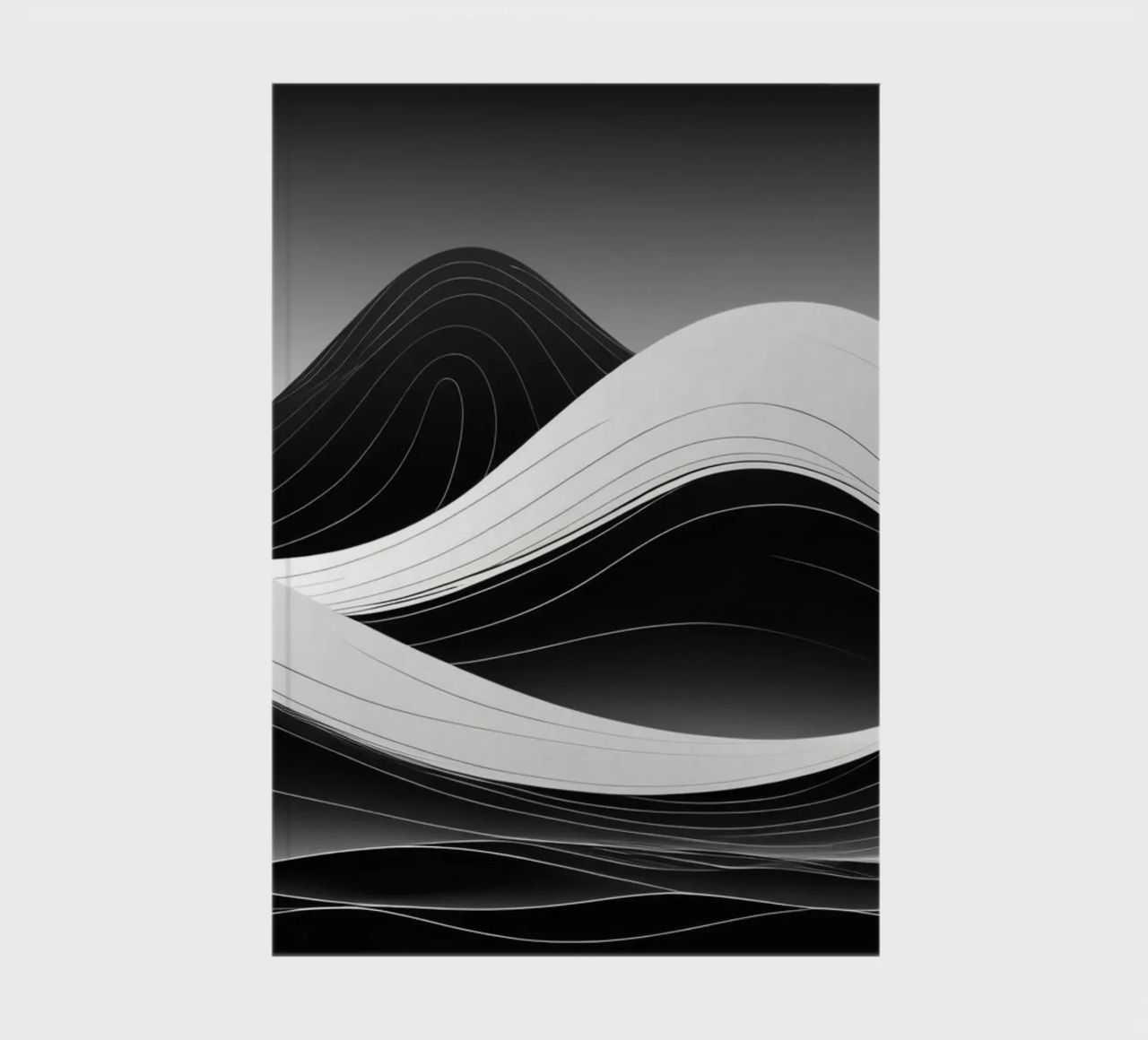 Dynamic black and white waves creating an abstract landscape notebook by DesignDoodle