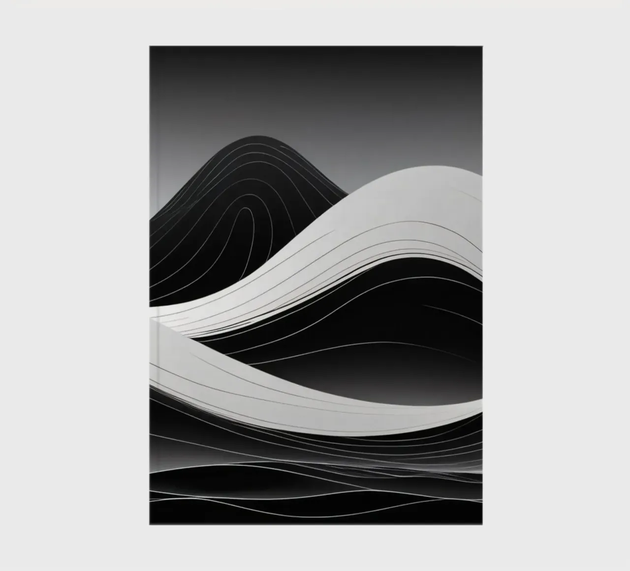 Dynamische schwarze und weiße Wellen, die eine abstrakte Landschaft bilden Notizbuch von DesignDoodle