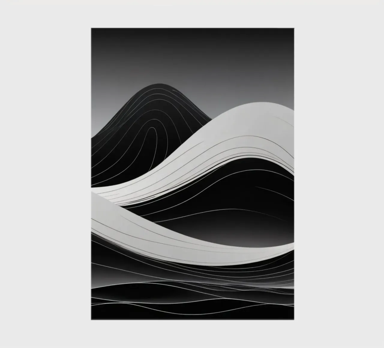 Dynamische schwarze und weiße Wellen, die eine abstrakte Landschaft bilden Notizbuch von DesignDoodle