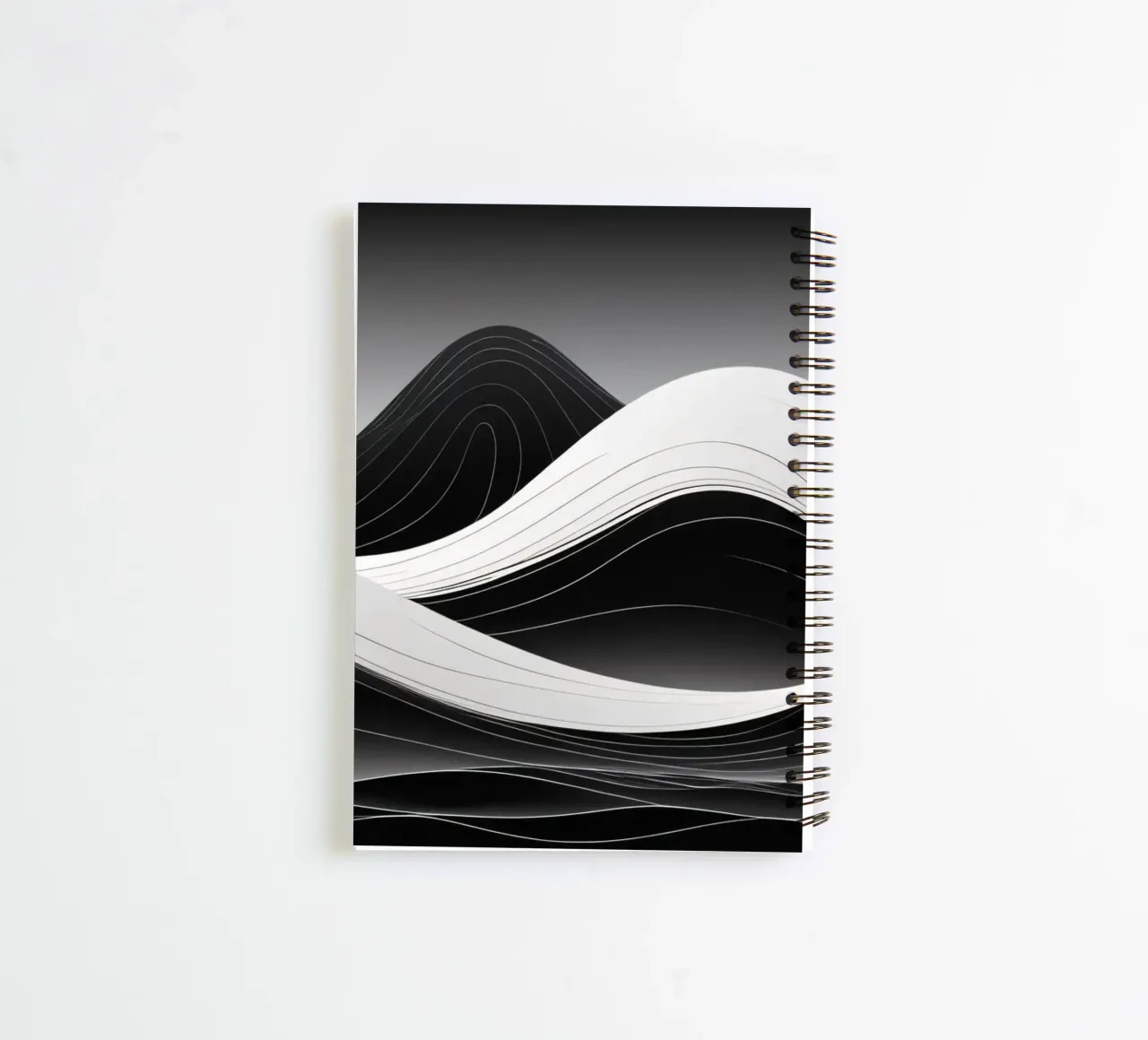 Dynamic black and white waves creating an abstract landscape spiral notebook by DesignDoodle
