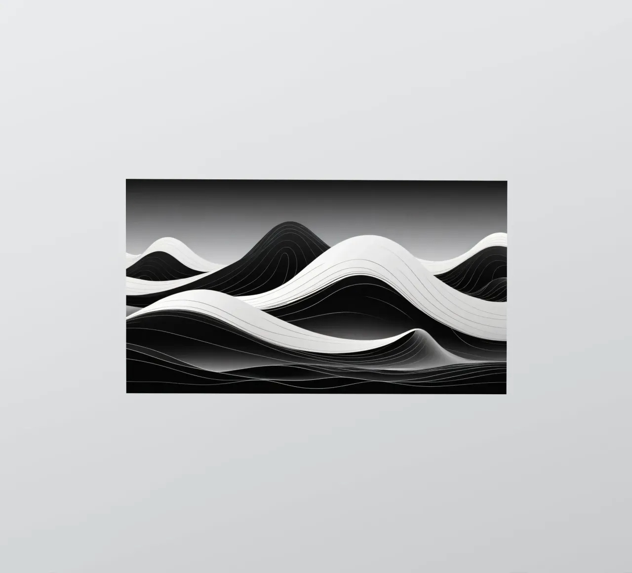 Dynamic black and white waves creating an abstract landscape sticker by DesignDoodle