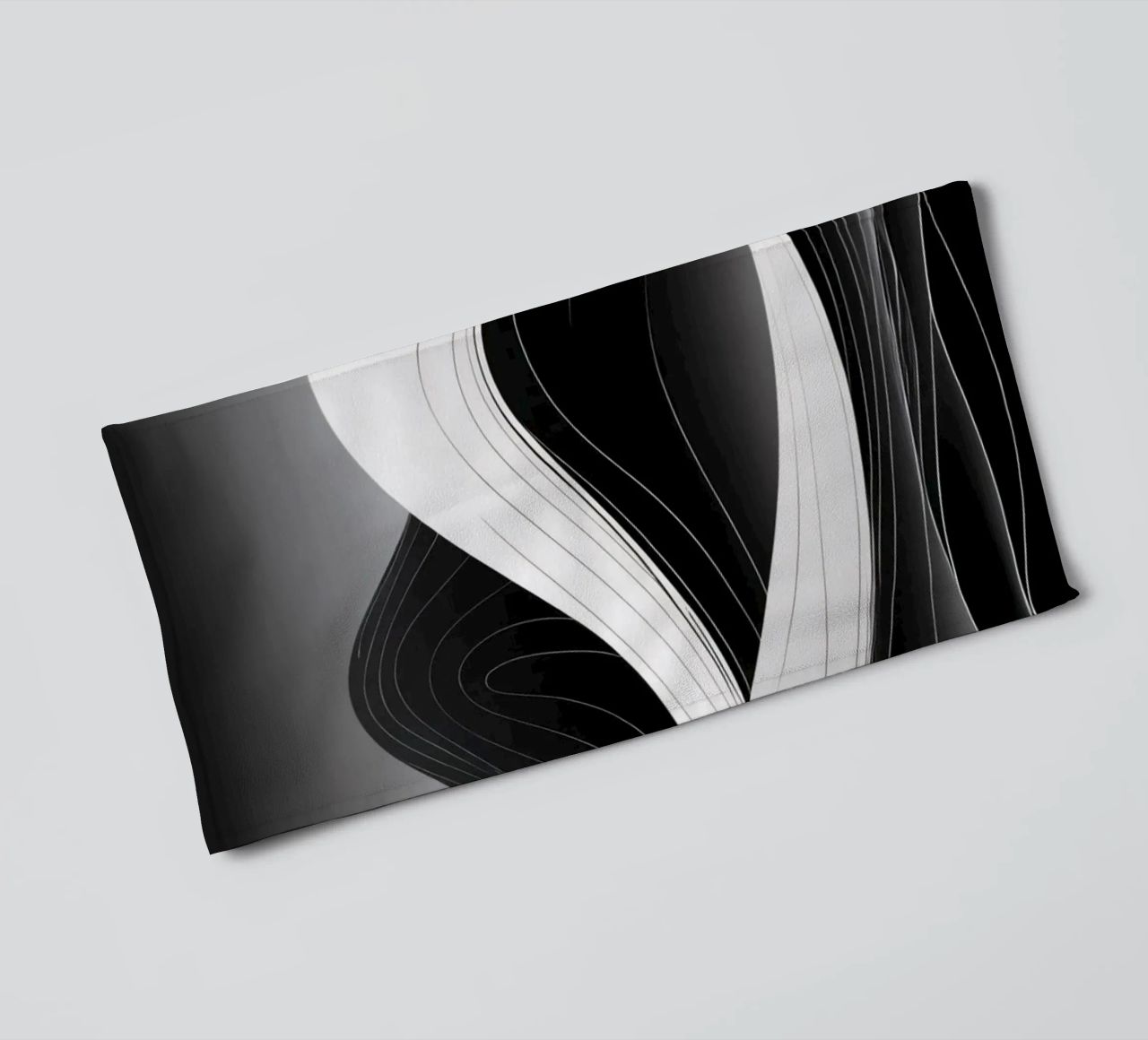 Dynamic black and white waves creating an abstract landscape towel by DesignDoodle