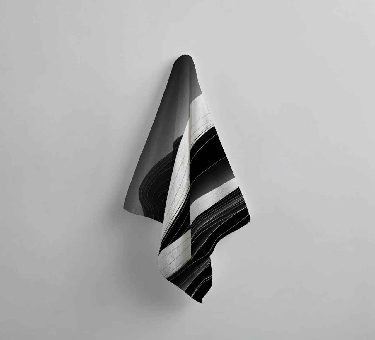 Dynamic black and white waves creating an abstract landscape towel by DesignDoodle