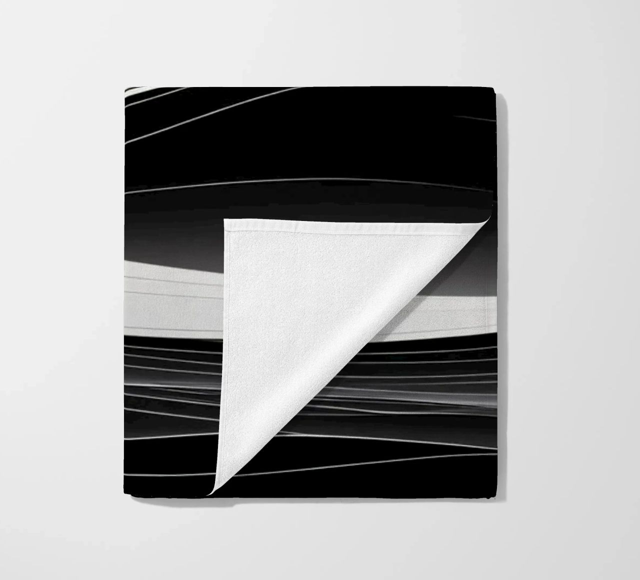 Dynamic black and white waves creating an abstract landscape beach towel by DesignDoodle