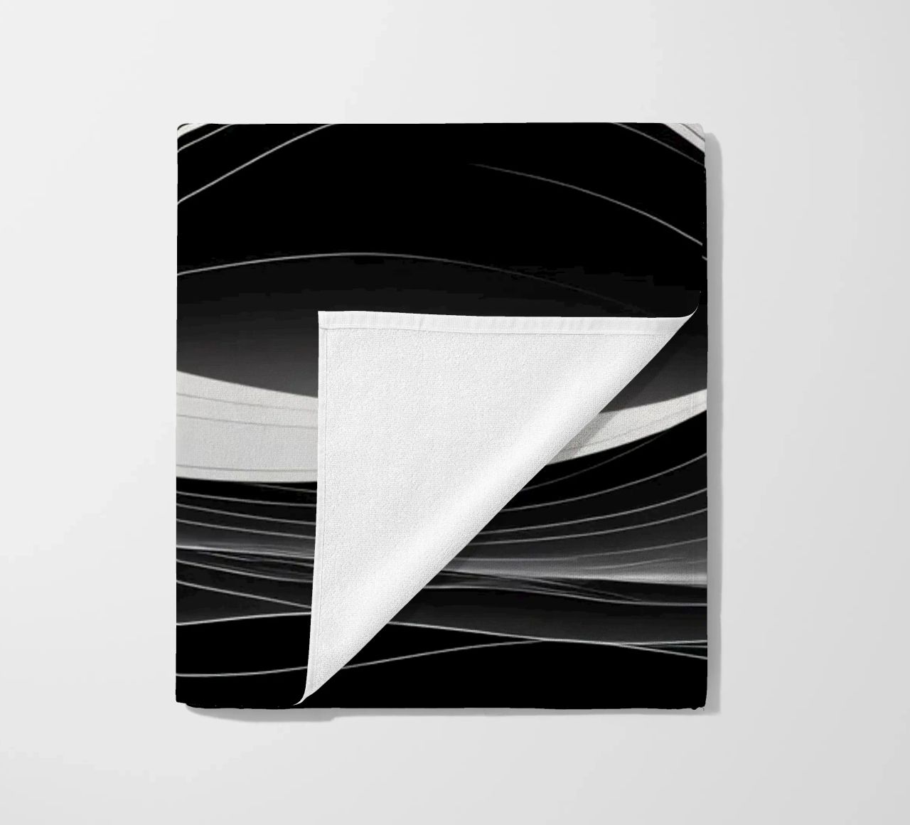 Dynamic black and white waves creating an abstract landscape beach towel by DesignDoodle