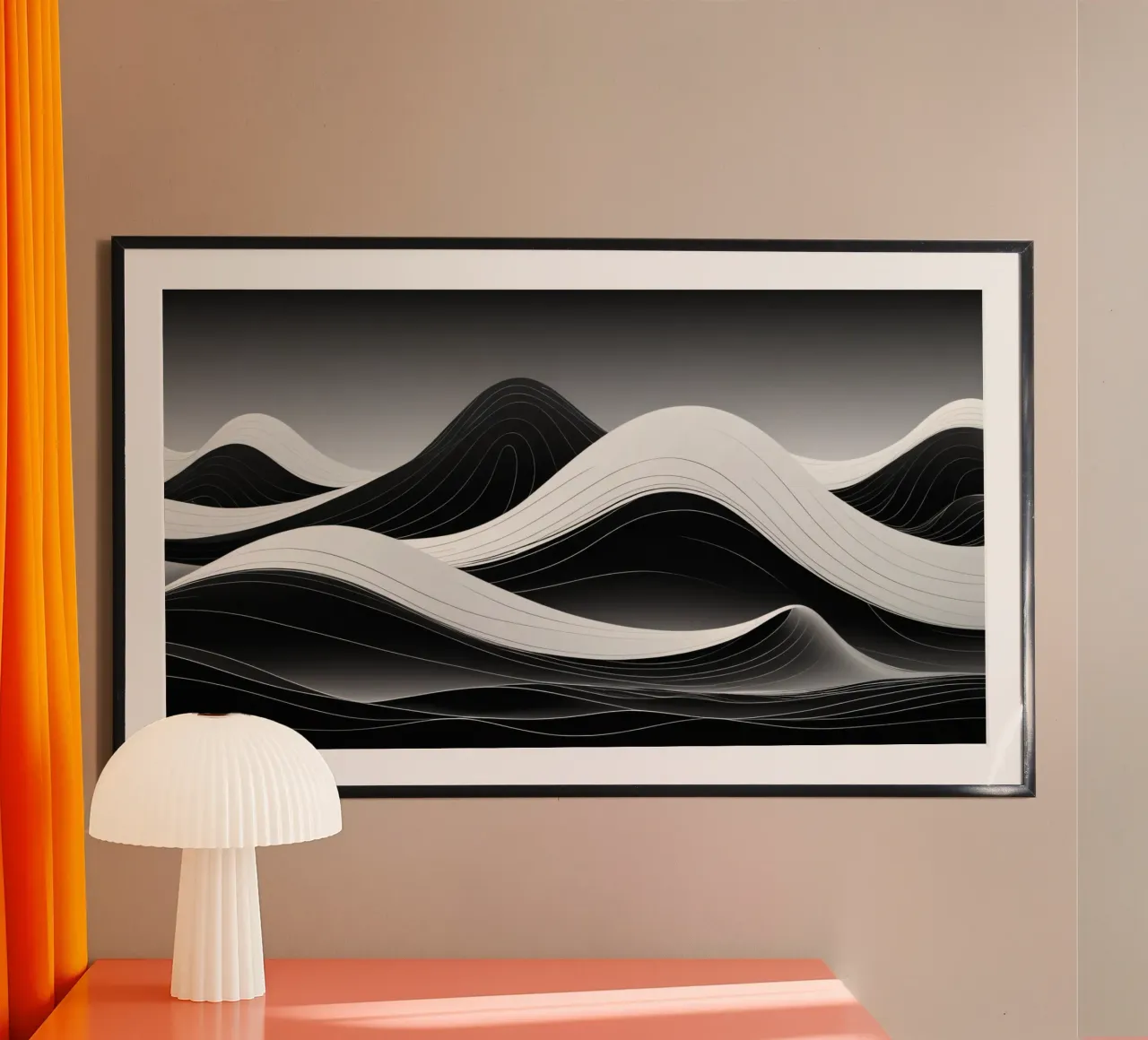 Vagues dynamiques en noir et blanc créant un paysage abstrait hahnemühle de DesignDoodle