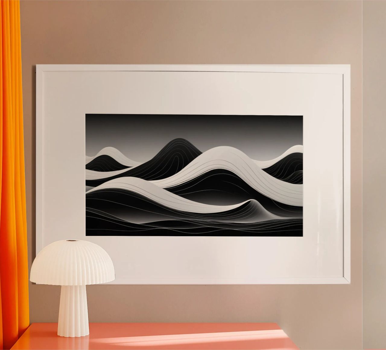 Dynamic black and white waves creating an abstract landscape hahnemühle by DesignDoodle