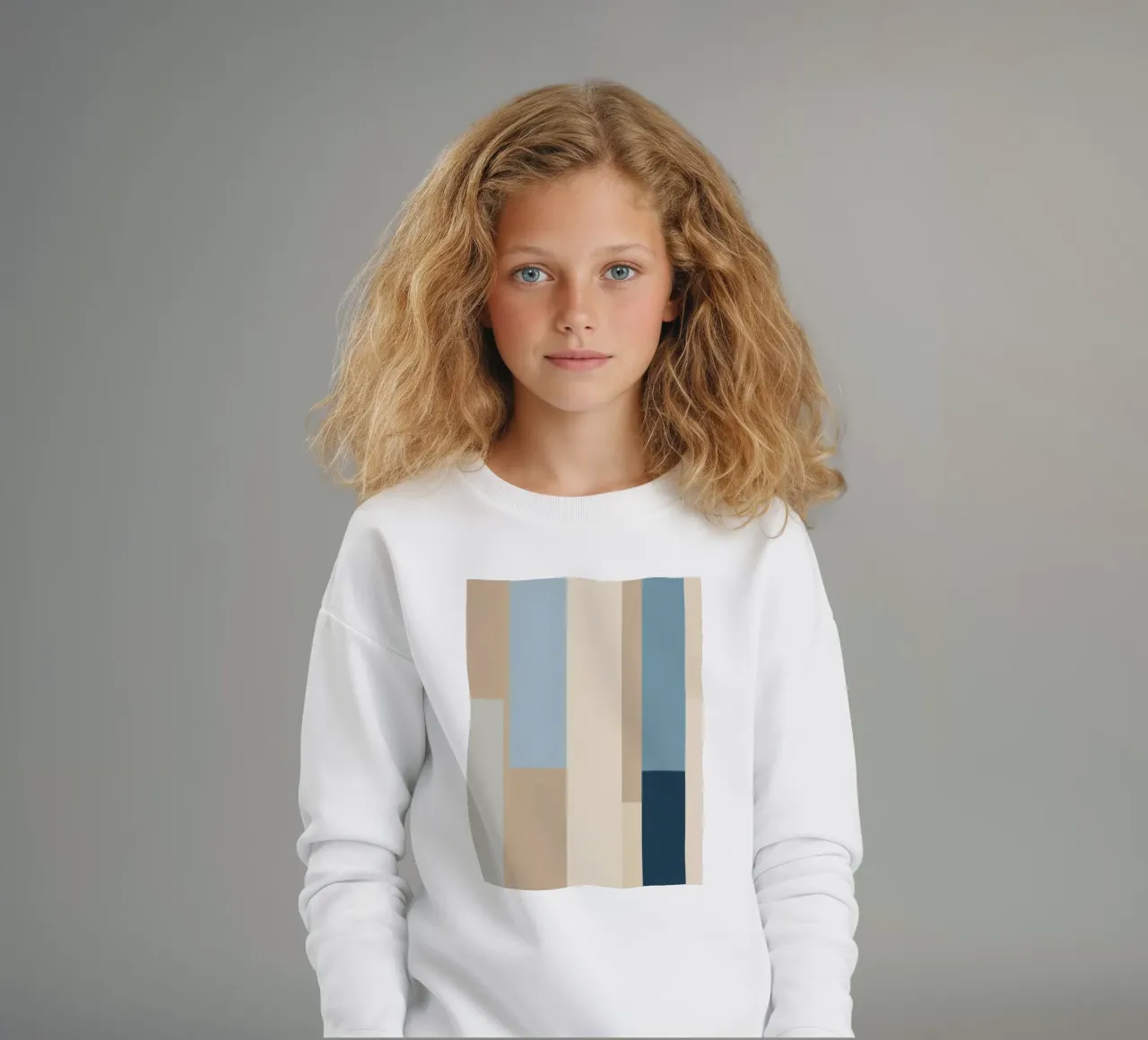Strisce verticali astratte in varie tonalità di blu e beige felpa bambino da DesignDoodle