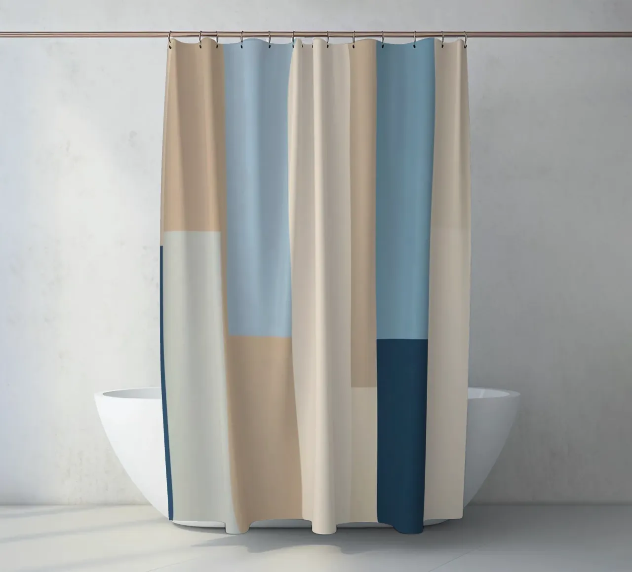 Strisce verticali astratte in varie tonalità di blu e beige tenda da doccia da DesignDoodle