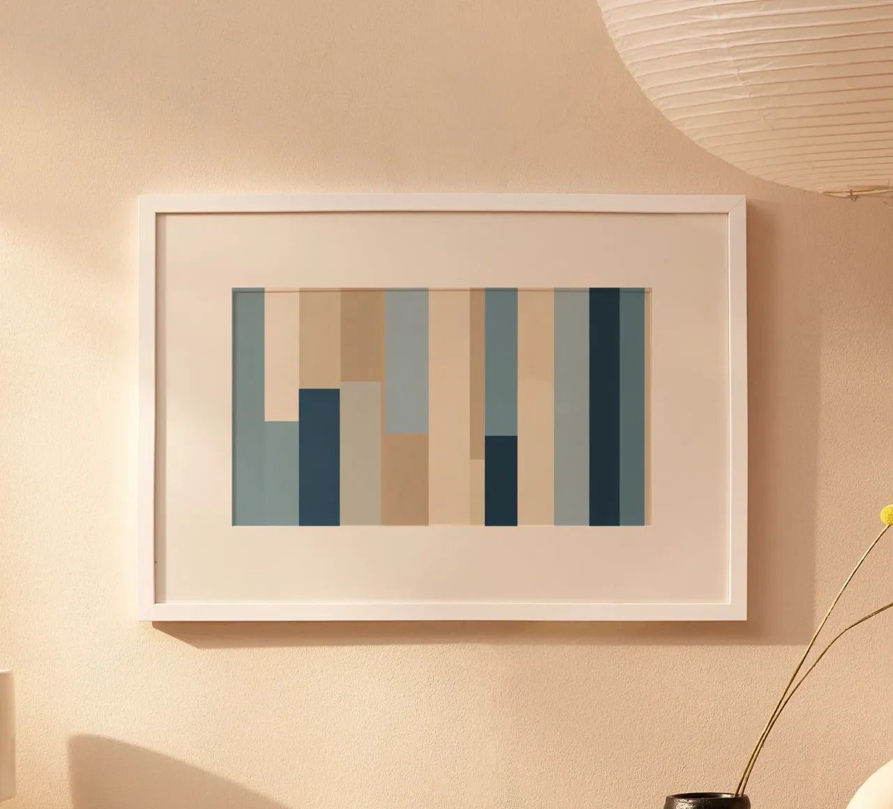 Strisce verticali astratte in varie tonalità di blu e beige carta hahnemühle da DesignDoodle