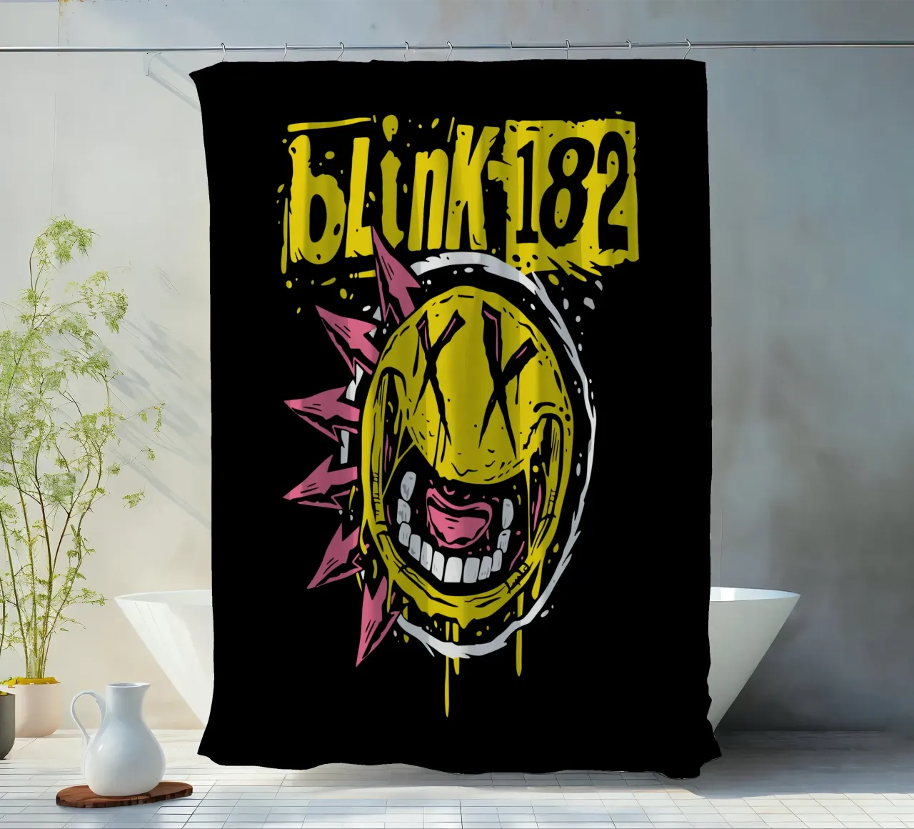 Punk Smiley shower curtain by Jason Lavelle