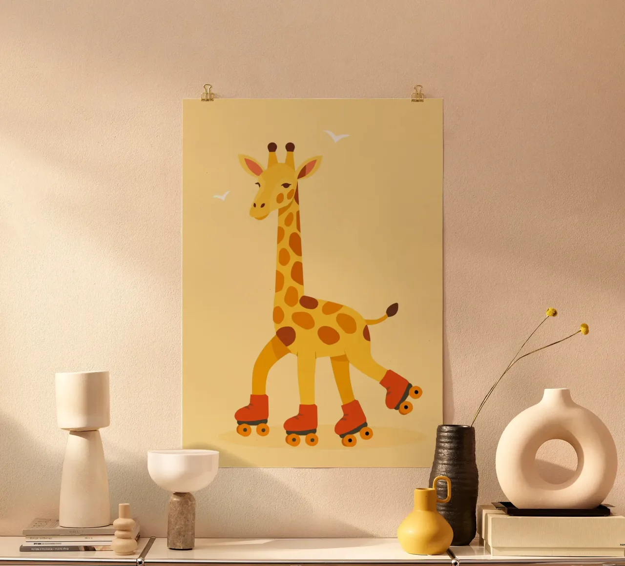 Rollende giraffe - plezier op vier wielen poster van namosh
