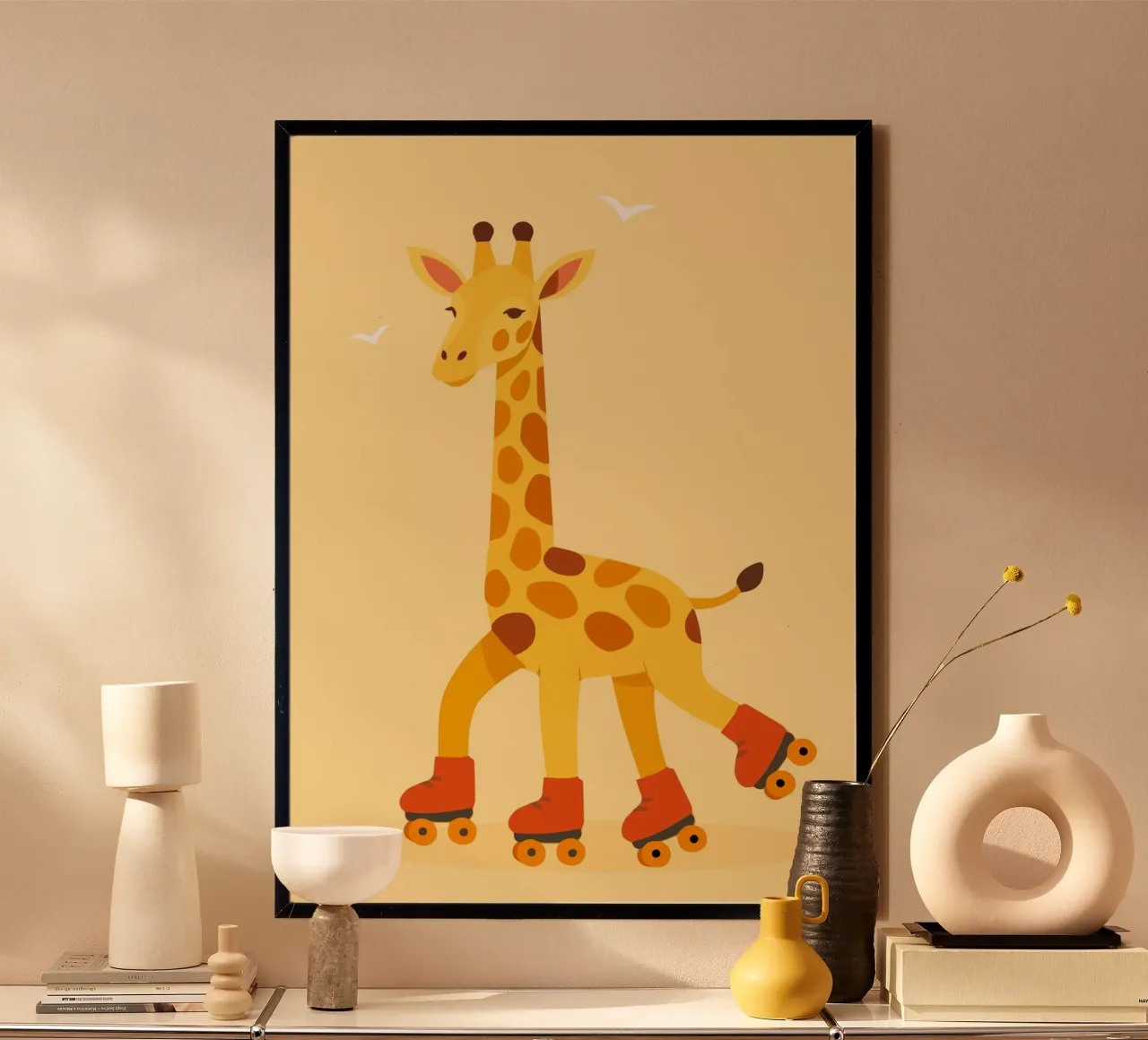 Rollende giraffe - plezier op vier wielen poster van namosh