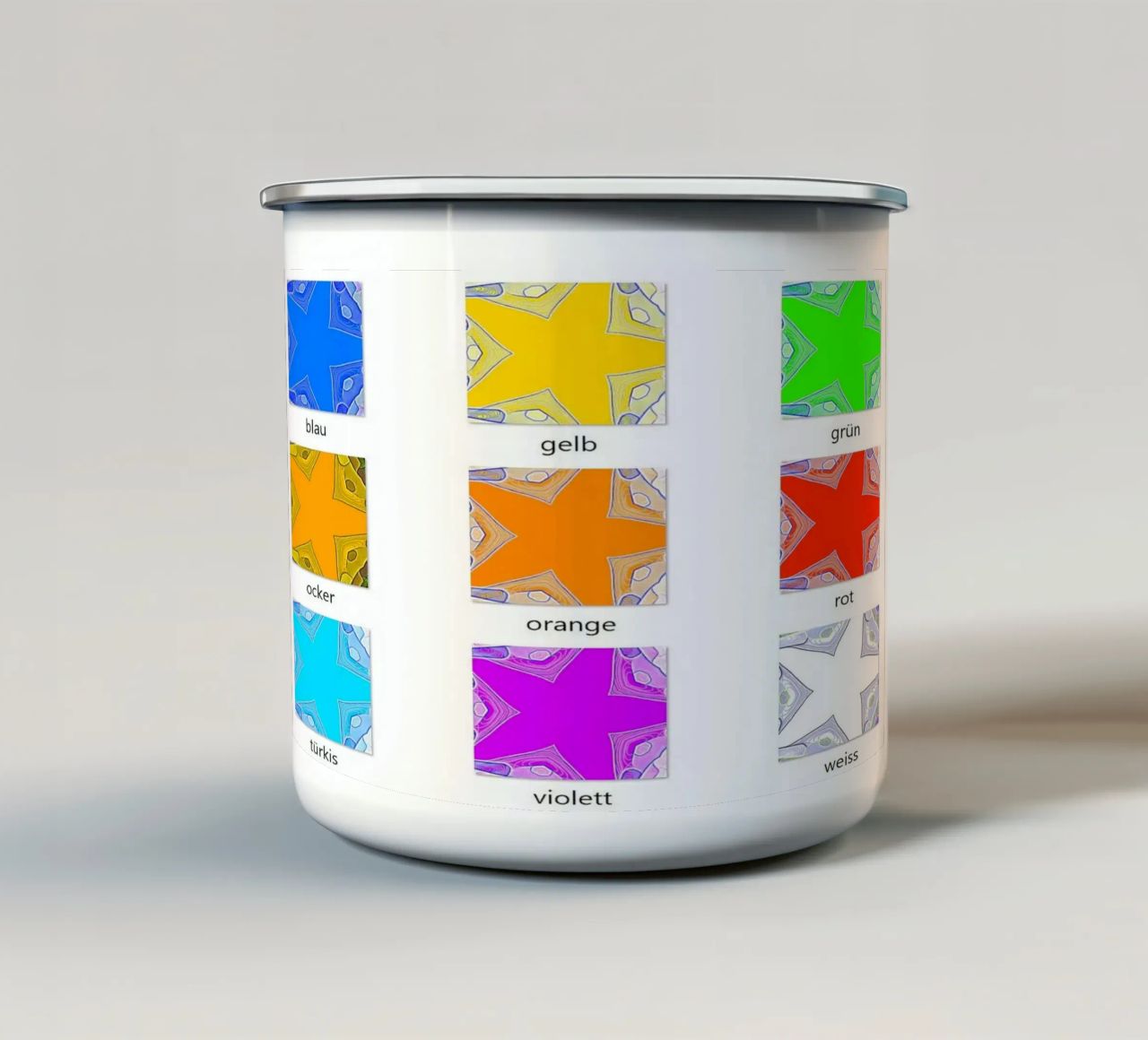 Stelle a 5 punte, gruppo 3x3 in 9 colori tazza in smalto da Gürsel Yesil Digital Art