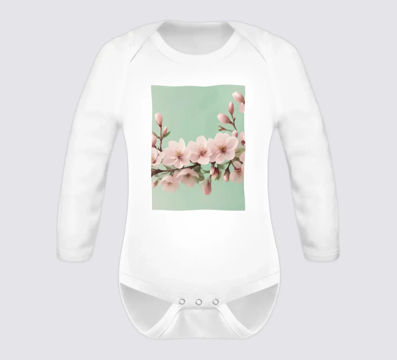 Beautiful cherry blossom branch with delicate pink flowers long-sleeve baby romper by DesignDoodle