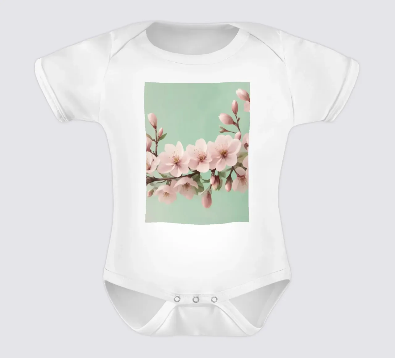 Beautiful cherry blossom branch with delicate pink flowers short-sleeve baby romper by DesignDoodle