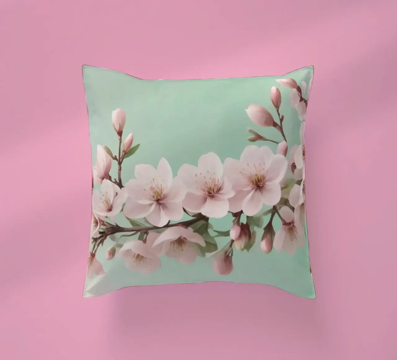 Beautiful cherry blossom branch with delicate pink flowers decorative cushion by DesignDoodle