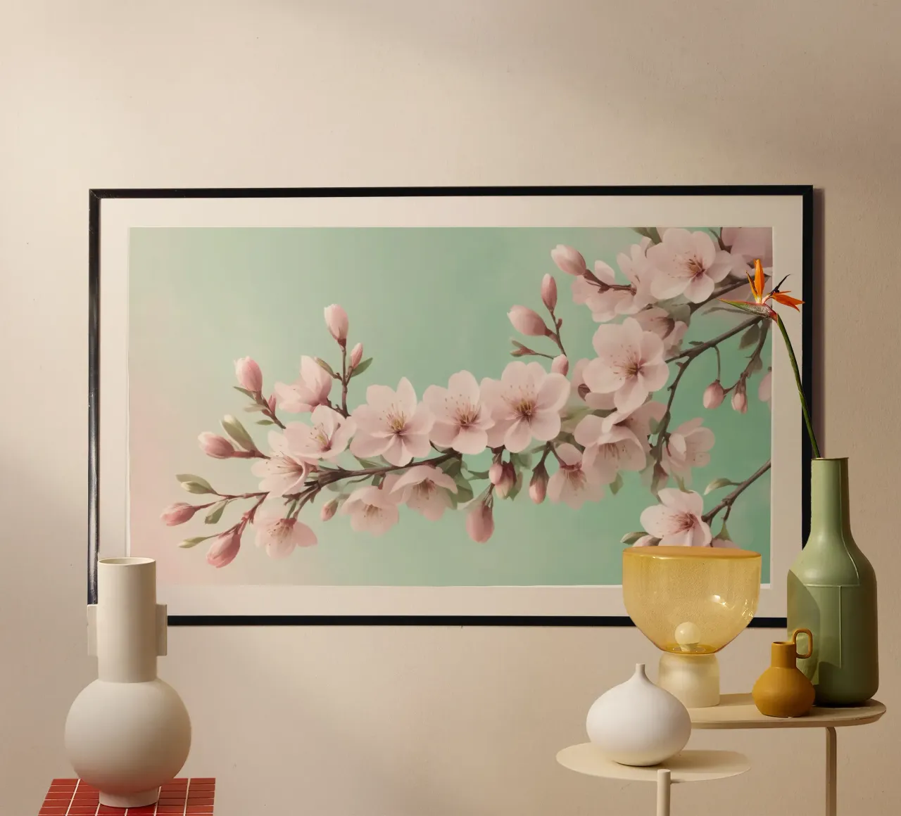 Beautiful cherry blossom branch with delicate pink flowers hahnemühle by DesignDoodle