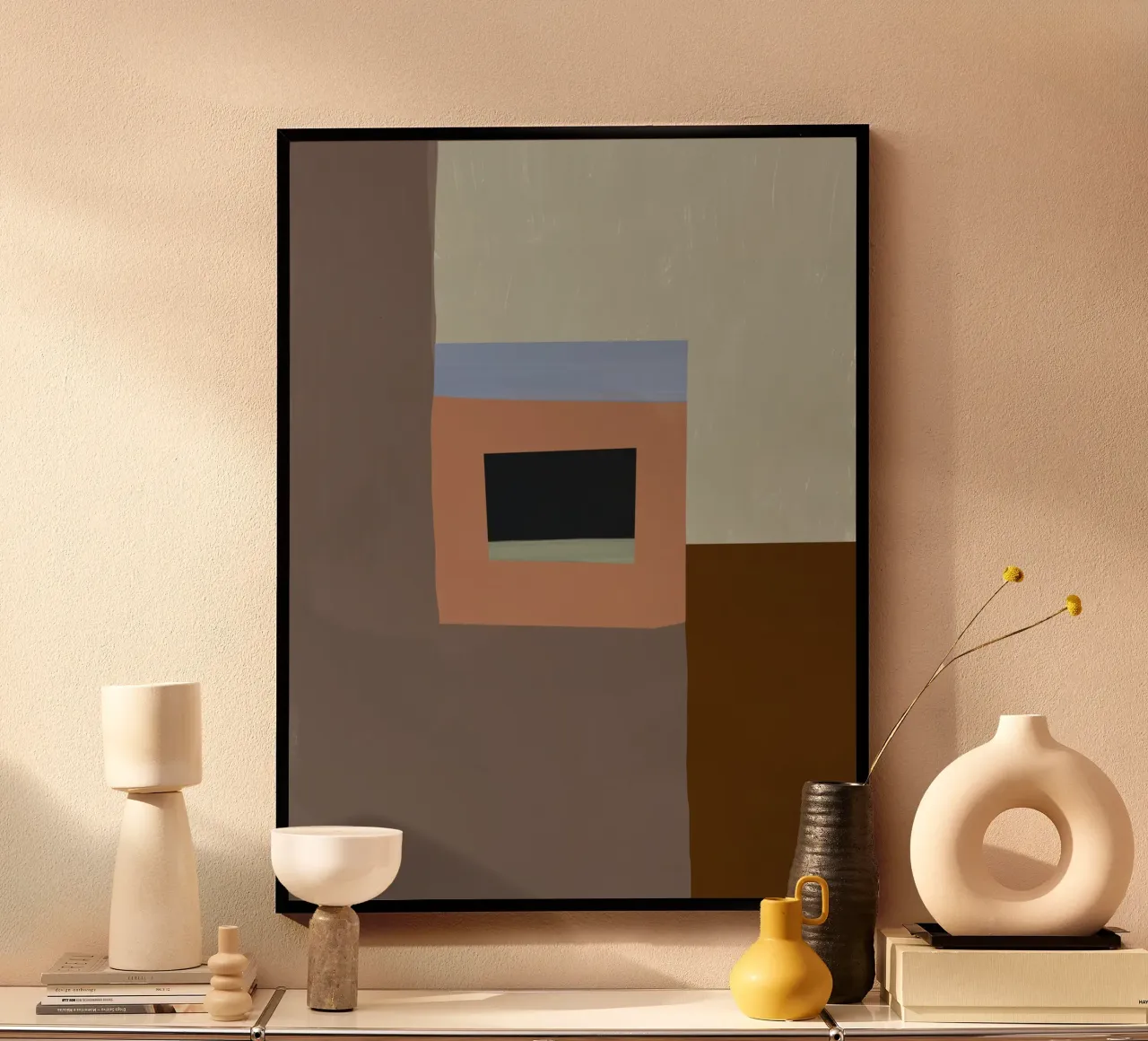 Collage minimale di mattoni 06 poster con telaio in alluminio da Little Dean