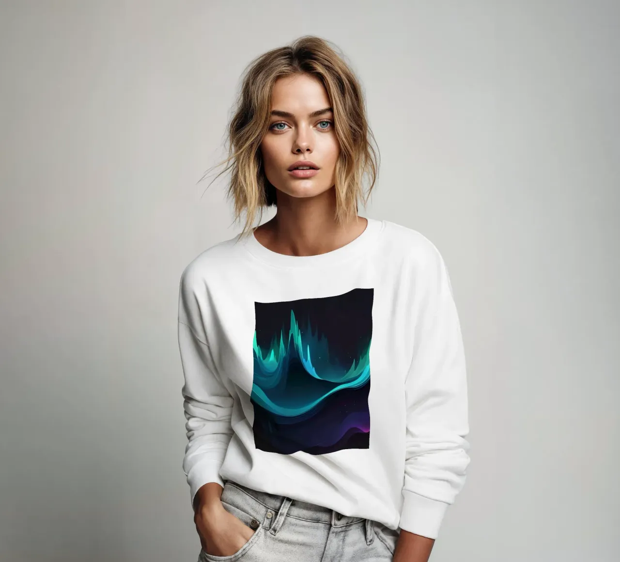 Colorful abstract wave patterns representing sound frequency sweatshirt by DesignDoodle