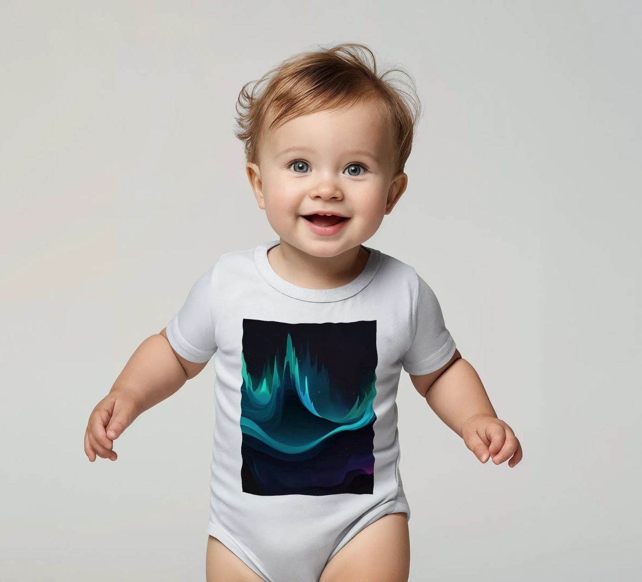 Colorful abstract wave patterns representing sound frequency short-sleeve baby romper by DesignDoodle
