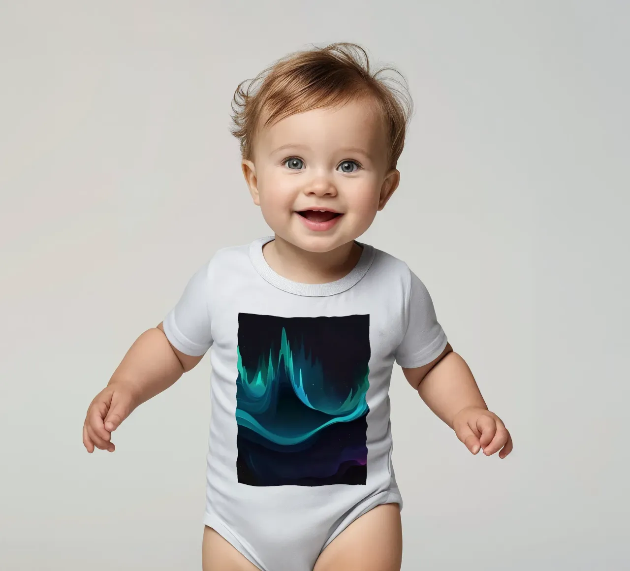 Modelli di onde astratte colorate che rappresentano la frequenza del suono body neonato maniche corte da DesignDoodle
