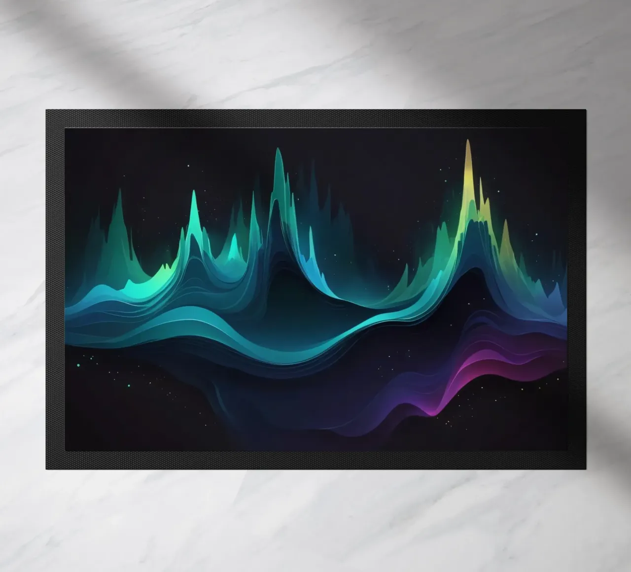 Colorful abstract wave patterns representing sound frequency doormat by DesignDoodle