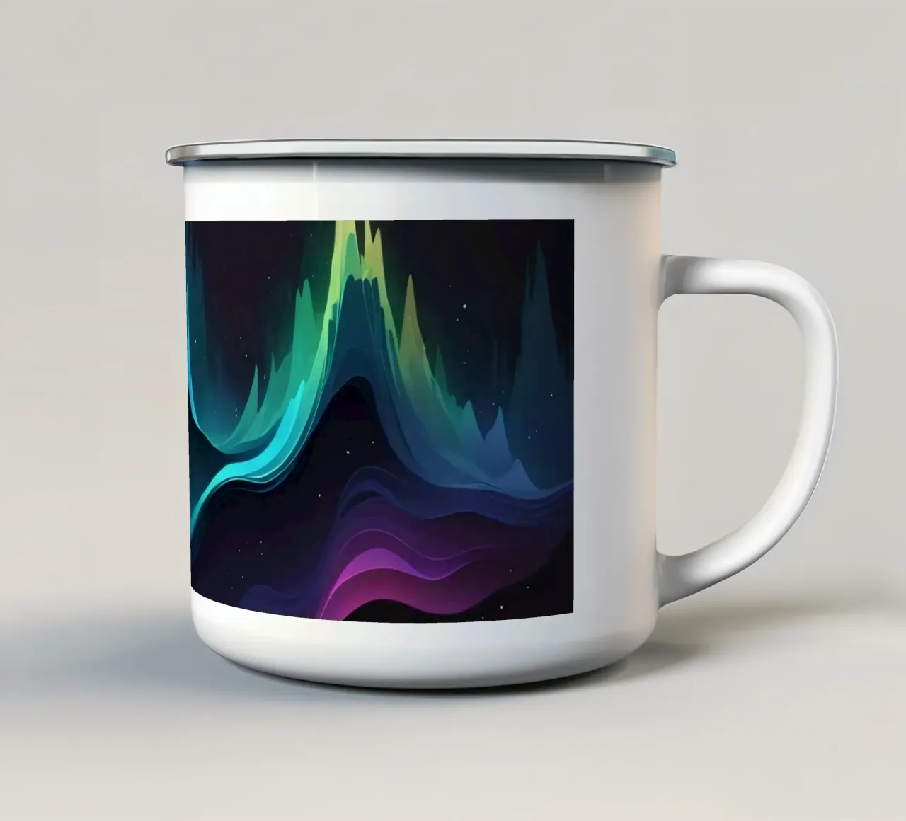 Modelli di onde astratte colorate che rappresentano la frequenza del suono tazza in smalto da DesignDoodle