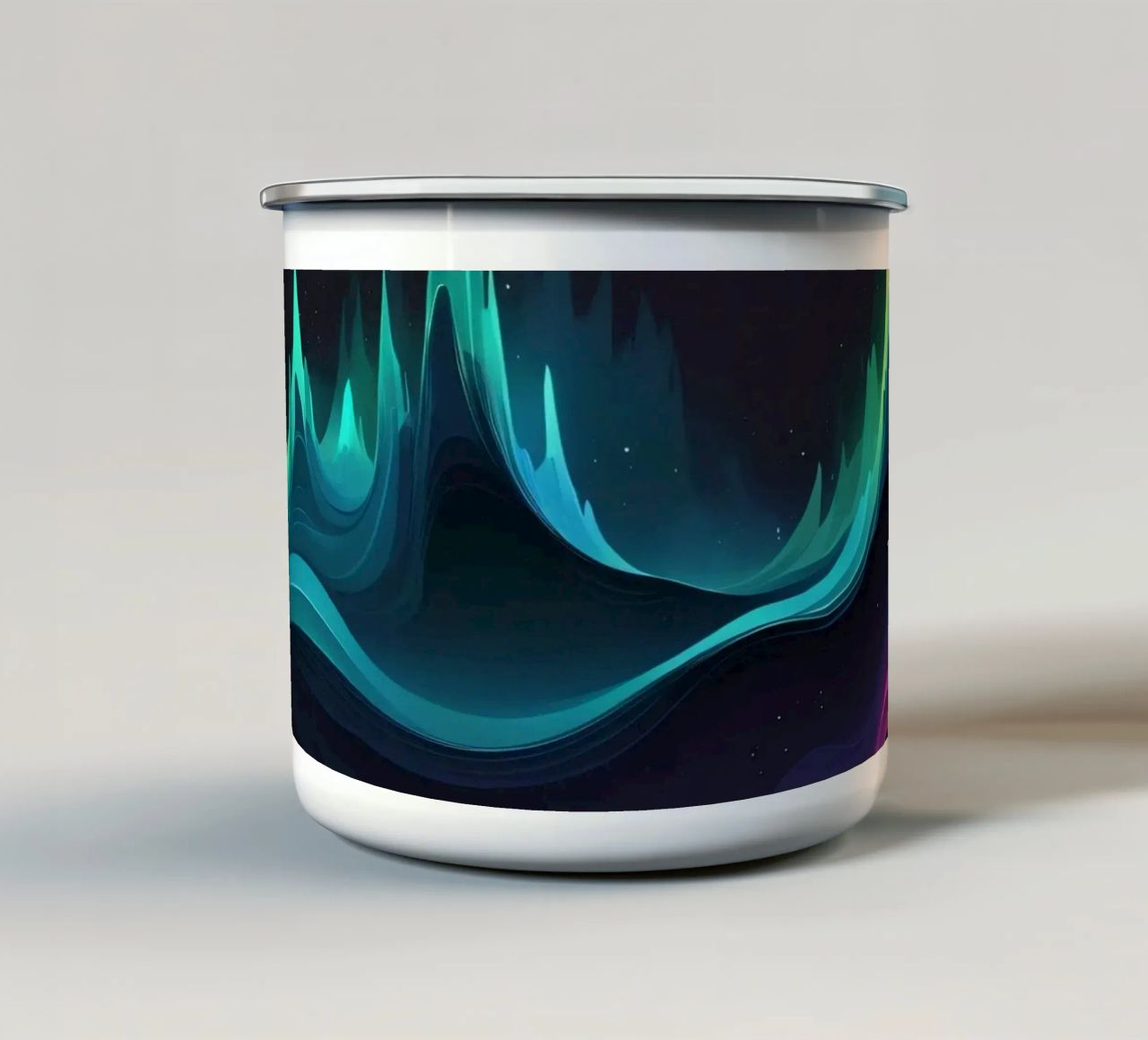 Colorful abstract wave patterns representing sound frequency enamel mug by DesignDoodle