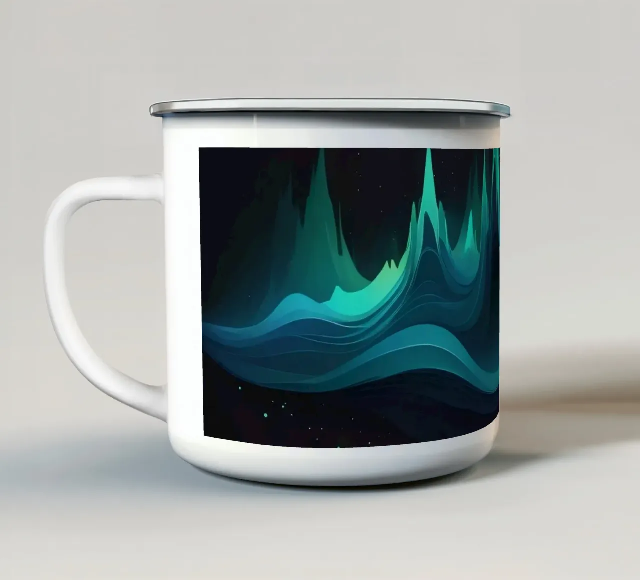 Modelli di onde astratte colorate che rappresentano la frequenza del suono tazza in smalto da DesignDoodle