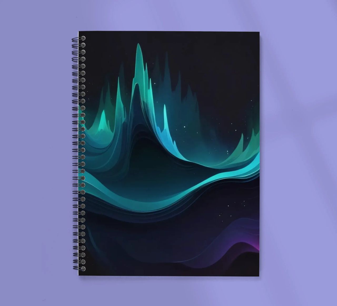 Colorful abstract wave patterns representing sound frequency spiral notebook by DesignDoodle