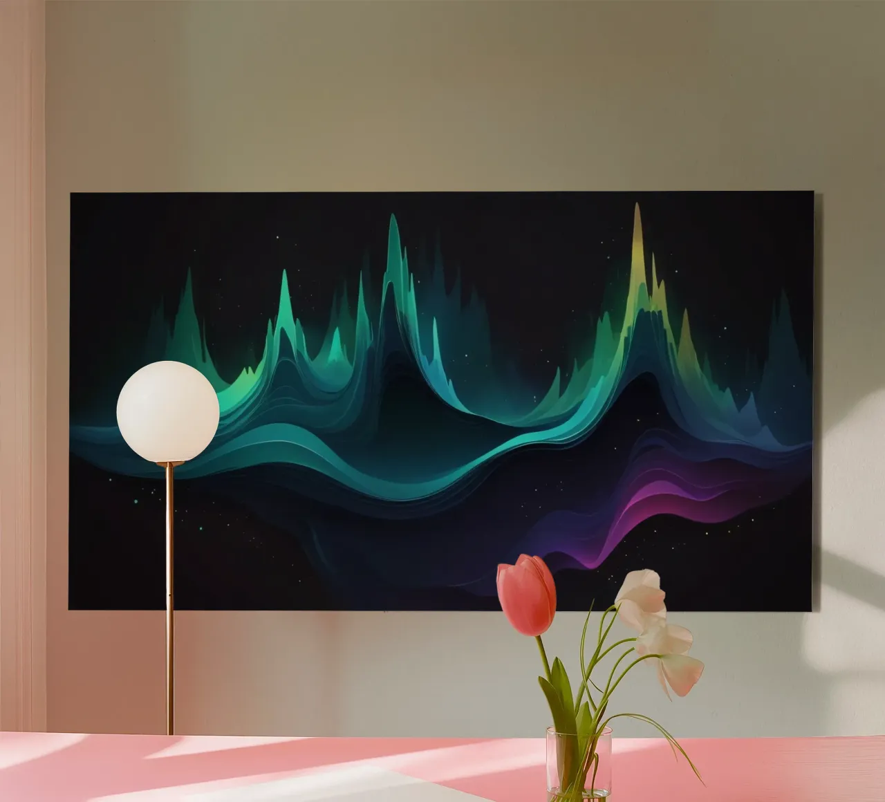 Colorful abstract wave patterns representing sound frequency alu-dibond by DesignDoodle