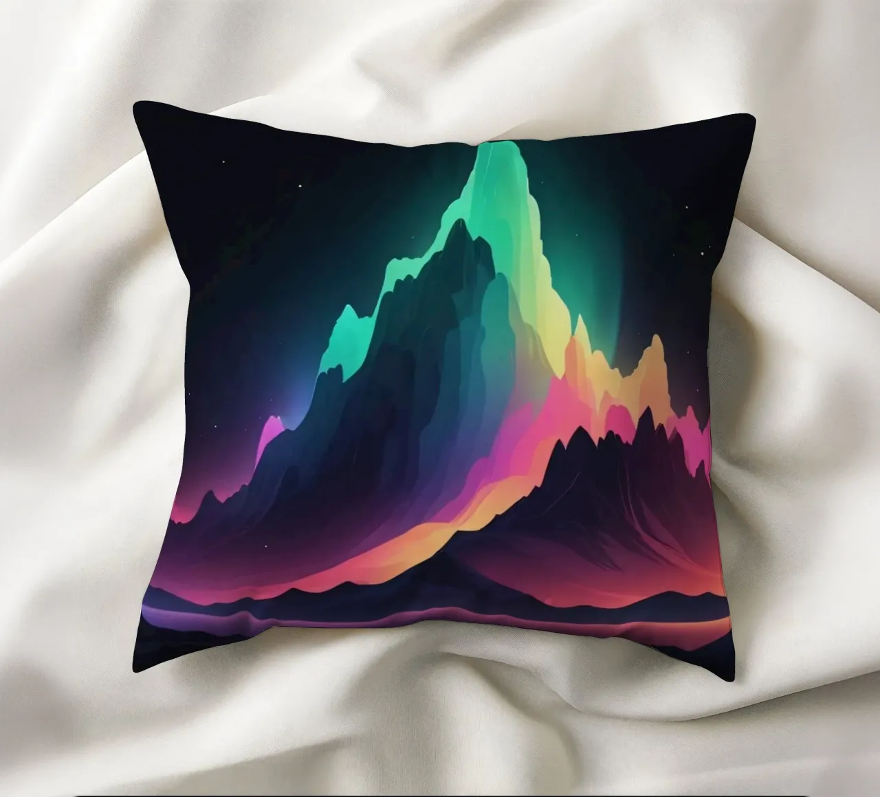 Vibrante paesaggio montano al crepuscolo con cime colorate cuscino da DesignDoodle