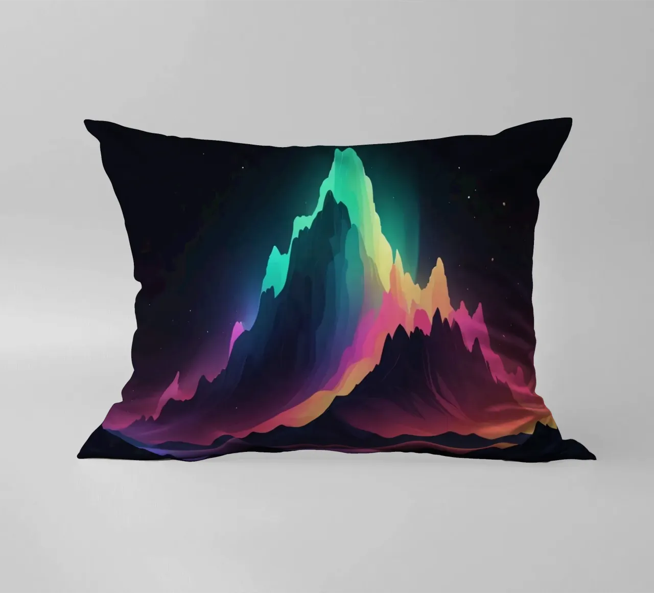 Vibrante paesaggio montano al crepuscolo con cime colorate cuscino da DesignDoodle