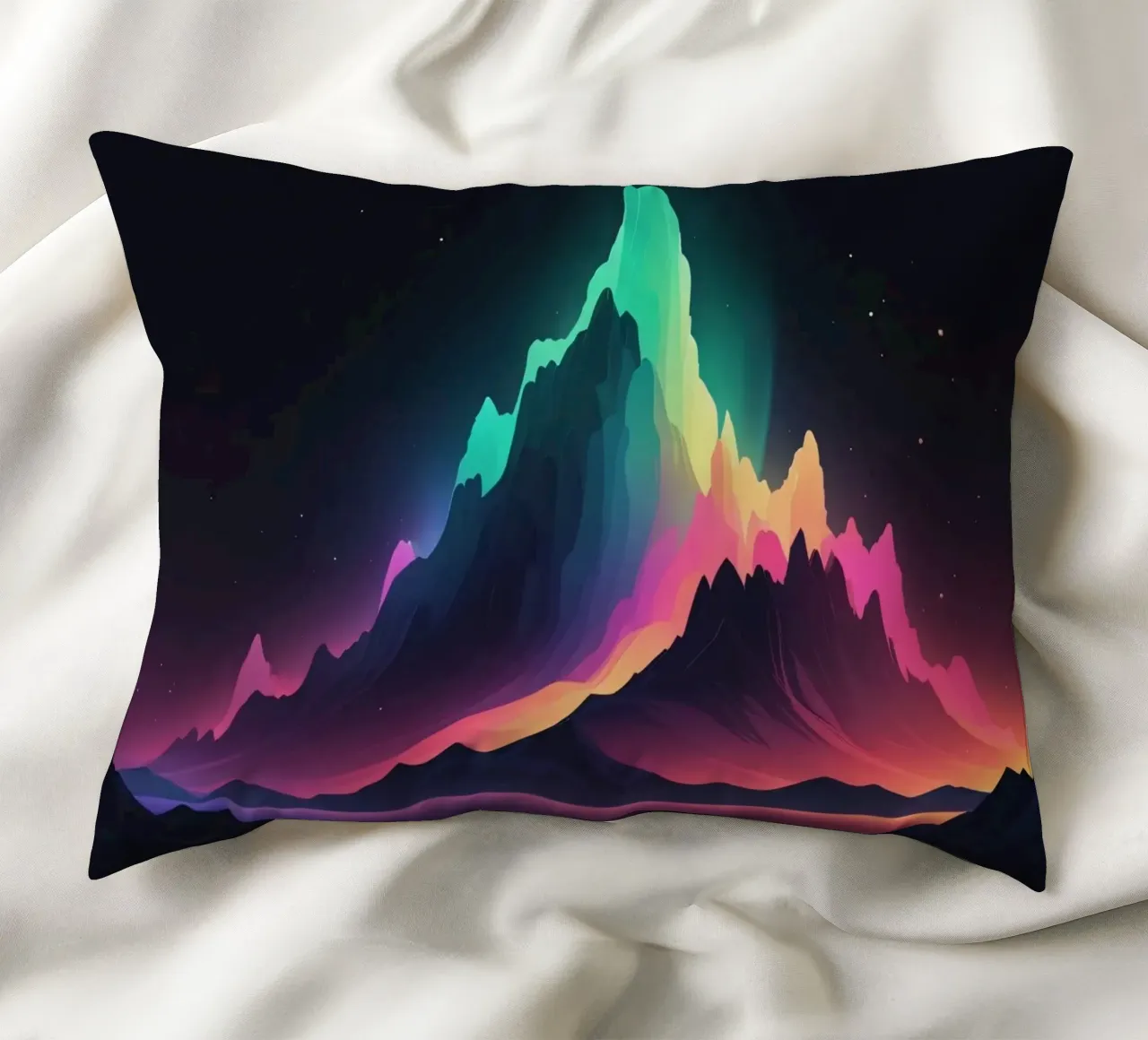 Vibrante paesaggio montano al crepuscolo con cime colorate cuscino da DesignDoodle