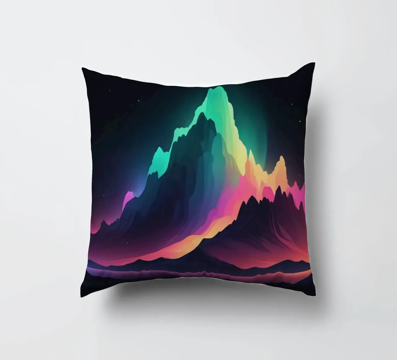 Vibrante paesaggio montano al crepuscolo con cime colorate cuscino da DesignDoodle