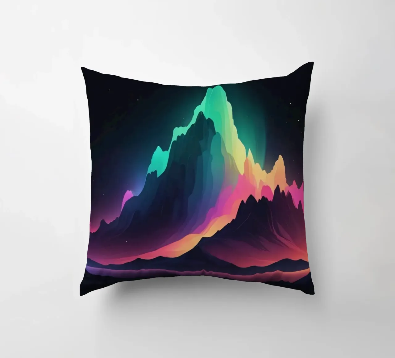 Vibrante paesaggio montano al crepuscolo con cime colorate cuscino da DesignDoodle