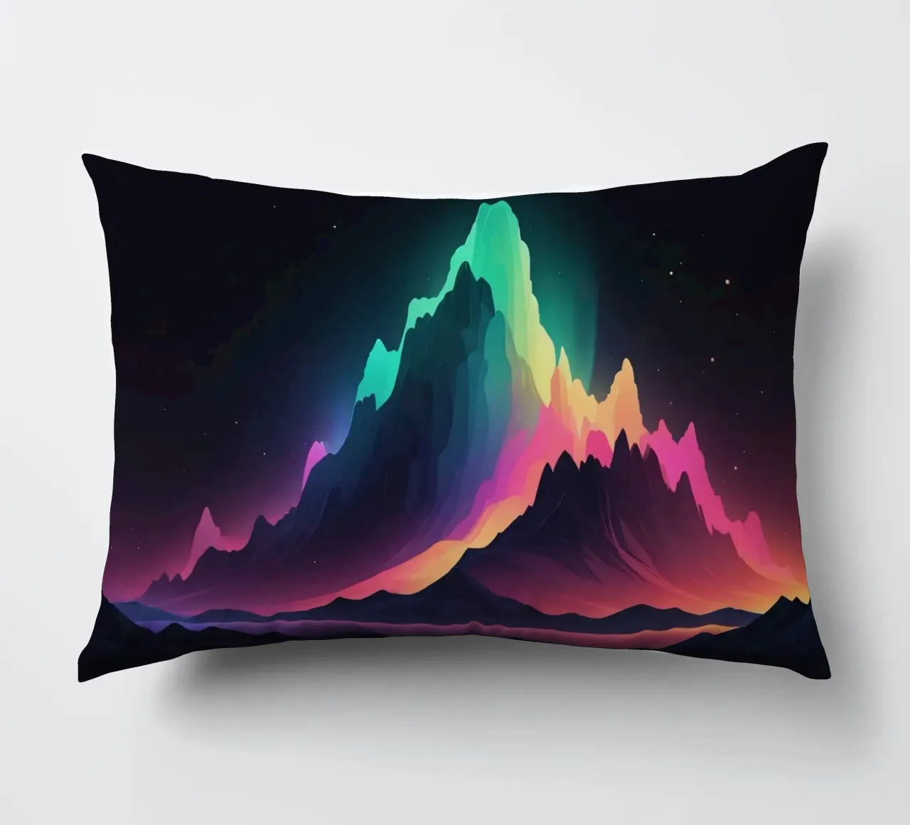 Vibrante paesaggio montano al crepuscolo con cime colorate cuscino da DesignDoodle
