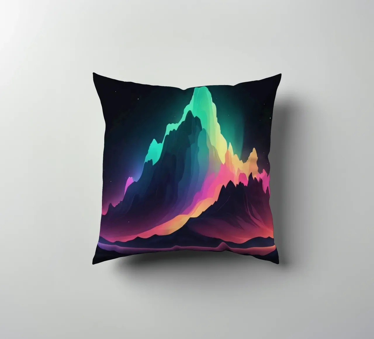 Vibrante paesaggio montano al crepuscolo con cime colorate cuscino da DesignDoodle