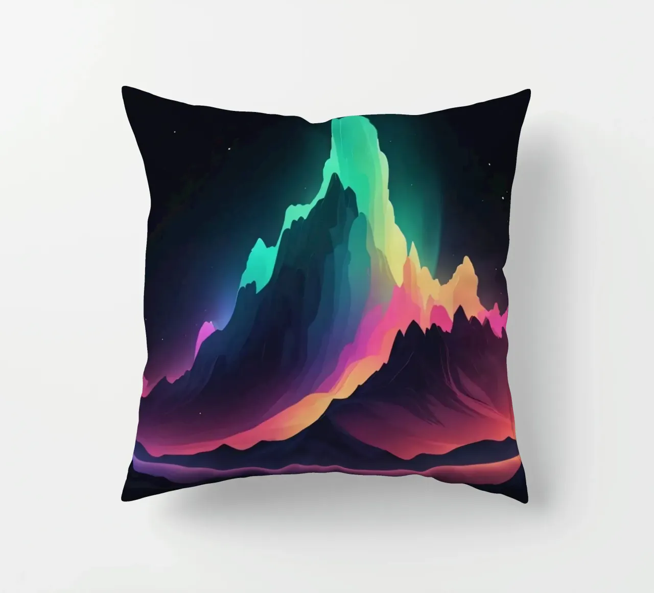 Vibrante paesaggio montano al crepuscolo con cime colorate cuscino da DesignDoodle