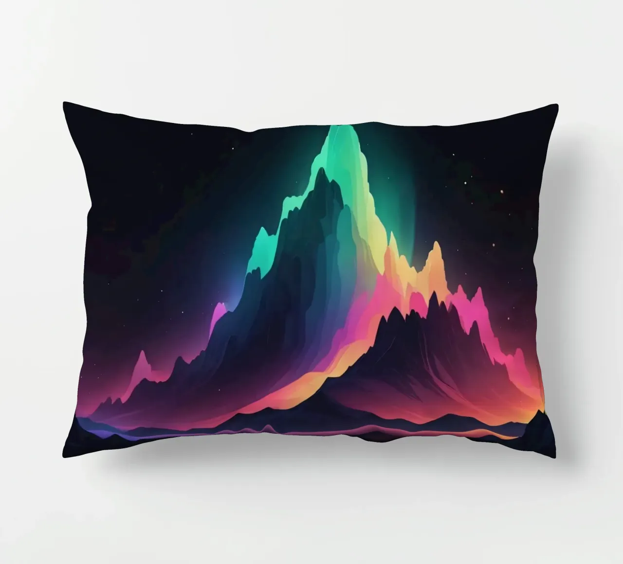 Vibrante paesaggio montano al crepuscolo con cime colorate cuscino da DesignDoodle