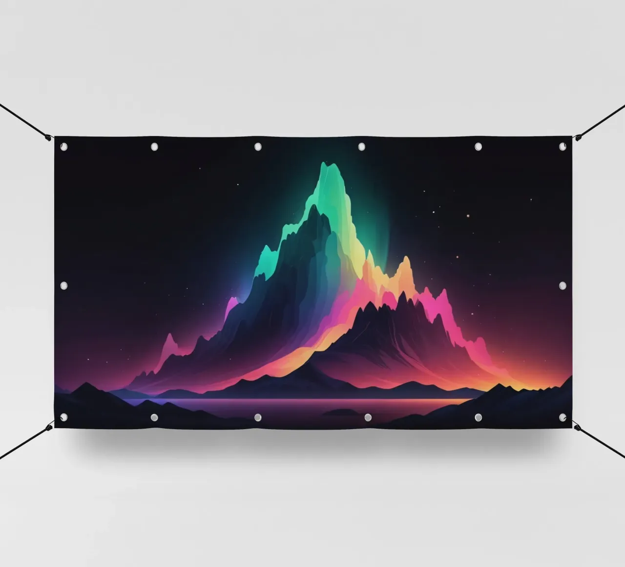 Vibrante paesaggio montano al crepuscolo con cime colorate telo in pvc da DesignDoodle