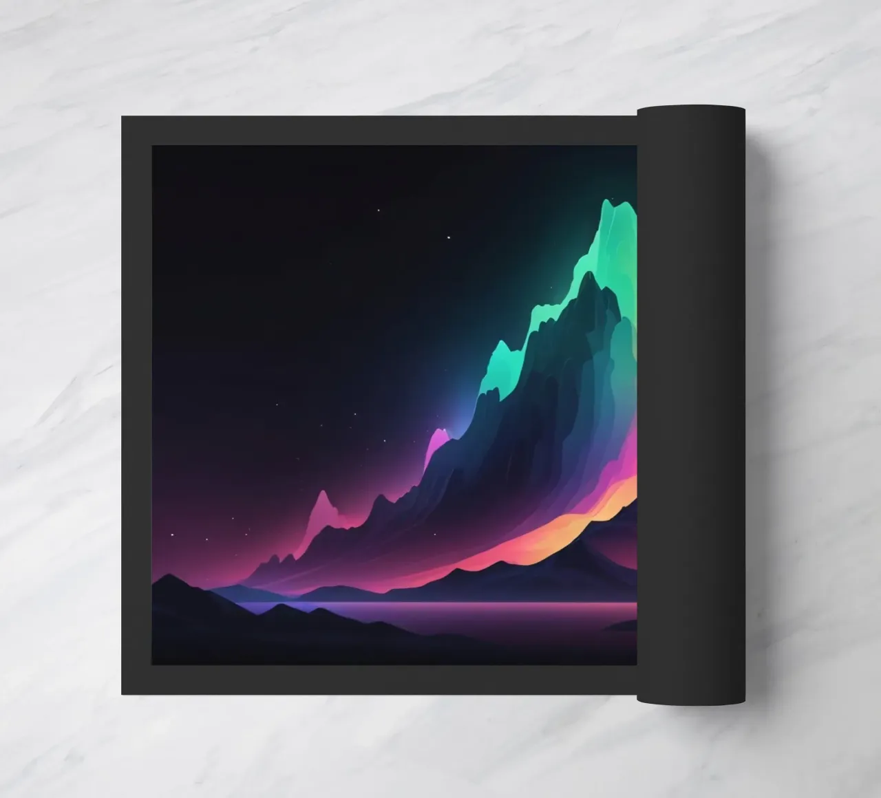 Vibrante paesaggio montano al crepuscolo con cime colorate zerbino da DesignDoodle