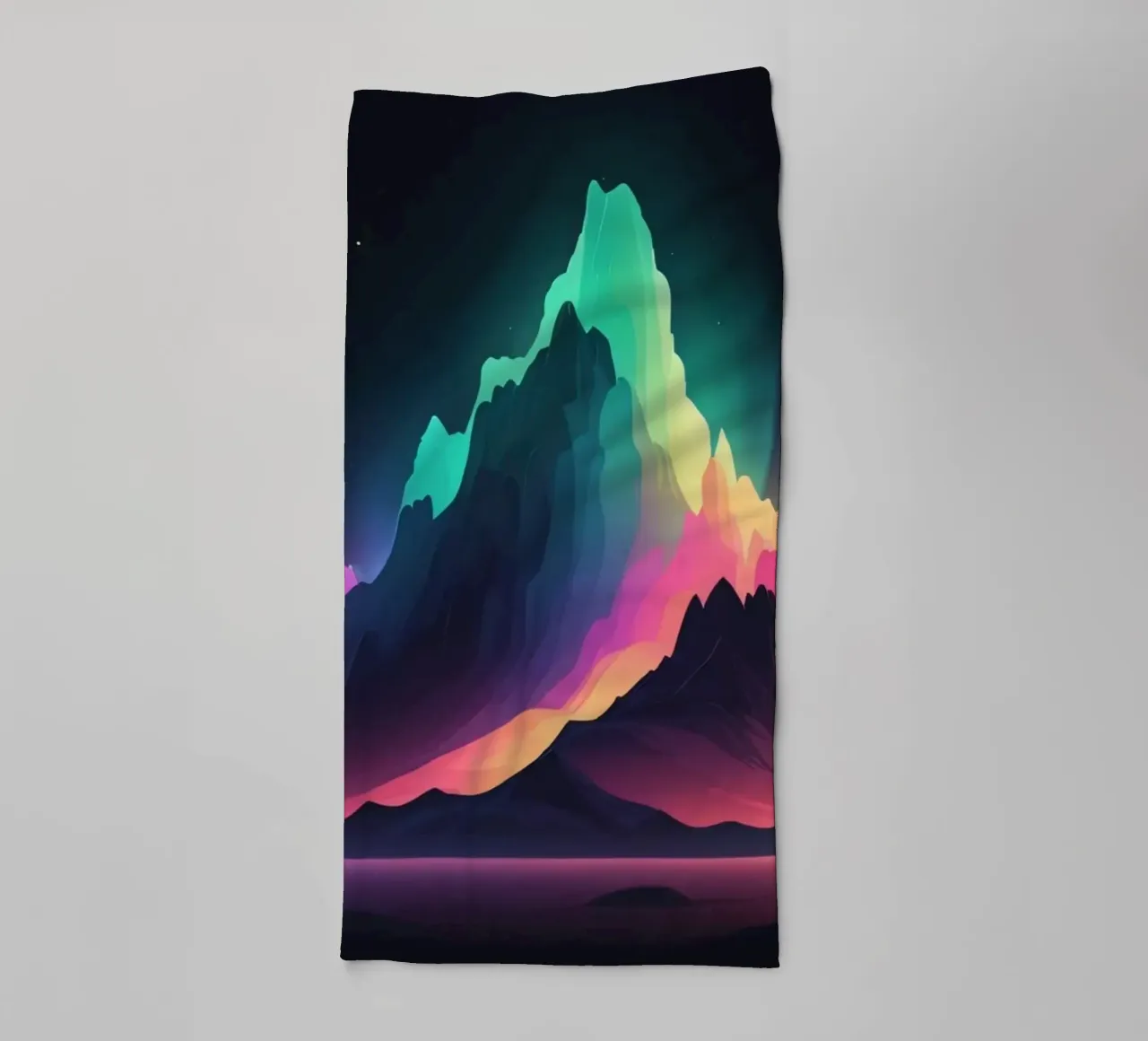 Vibrant mountain landscape at twilight with colorful peaks towel by DesignDoodle