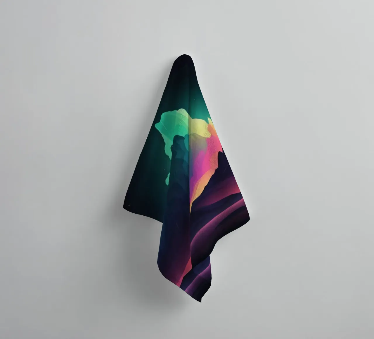 Vibrant mountain landscape at twilight with colorful peaks towel by DesignDoodle